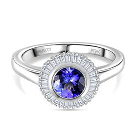 Rhapsody AAAA Tansanit, Weißer Diamant Ring 950 Platin (Größe 17.00) ca. 1,05 ct