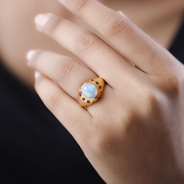 Nat&uuml;rlicher, &auml;thiopischer Welo Opal und mehrfarbiger Turmalin-Ring - 2,18 ct. image number 3