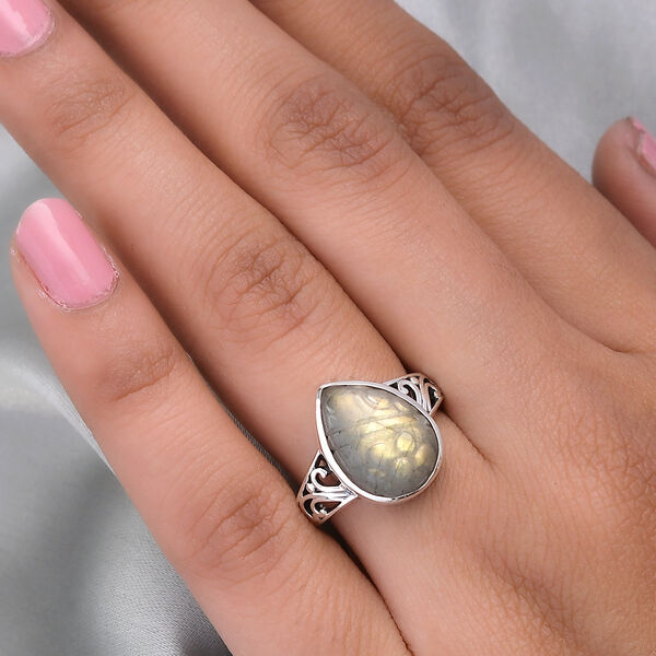 Labradorit Carving Schliff Ring, 925 Silber  ca. 5,00 ct image number 3