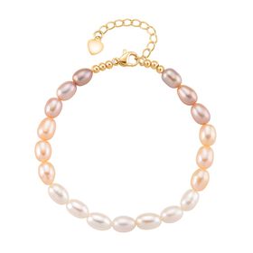 AAA Mehrfarbige Süßwasser Perle Armband ca. 18 cm + 2.5 cm Extender, Nickelfreies Messing gelb vergoldet