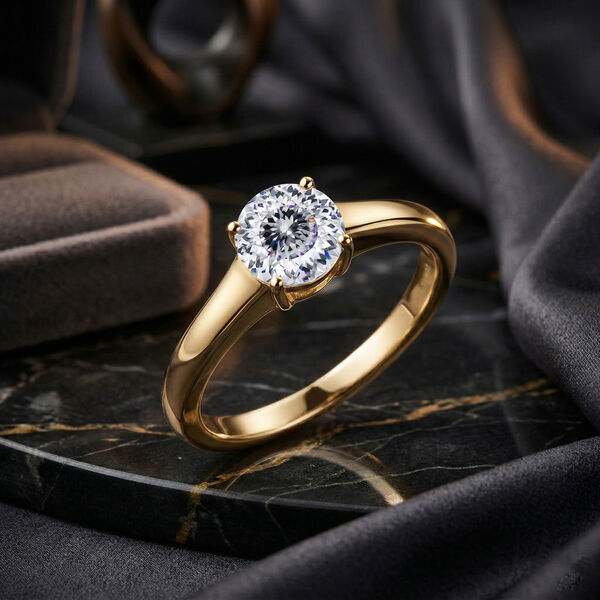 D'Joy 120 Facetten Moissanit Ring 925 Silber vergoldet (Gr&ouml;&szlig;e 18.00) ca. 0,78 ct image number 1