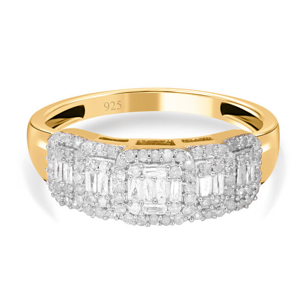 Wei&szlig;er Diamant Ring, 925 Silber Gelbgold Vermeil (Gr&ouml;&szlig;e 16.00) ca. 0.50 ct