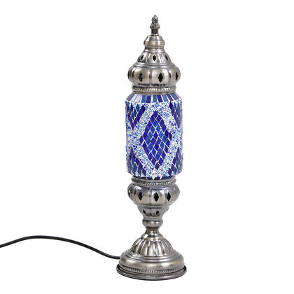 Handgefertigte orientalische Mosaik Glas Tischlampe - Zylinderform, Größe 13x13x40 cm, Blau