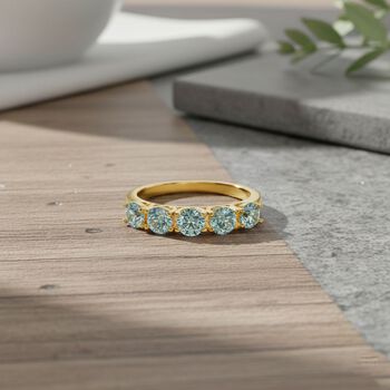 D'Joy blauer Moissanit Ring, 925 Silber vergoldet - 1,50 ct.