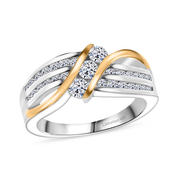 LUXURIANT DIAMOND -Lab Grown Diamant SI-GH SGL zertifiziert Ring, 925 Silber Rhodiniert und 750 Gelbgold Vermeil (Gr&ouml;&szlig;e 19.00) ca. 0.75 ct image number 4