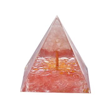 Edelstein Pyramide mit Rosenquarz und Quarz Lebensbaum, 6x6x6cm, koralle