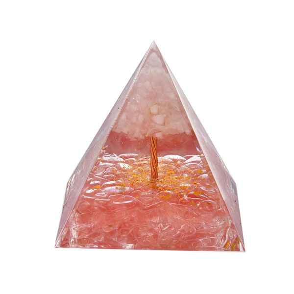Edelstein Pyramide mit Rosenquarz und Quarz Lebensbaum, koralle