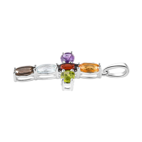 Mehrfarbiger Edelstein Kreuz-Anh&auml;nger, 925 Silber ca. 2,87 ct image number 4