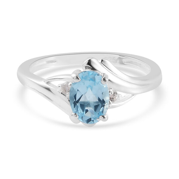 Himmelblauer Topas und Zirkon Ring 925 Silber  ca. 1,02 ct