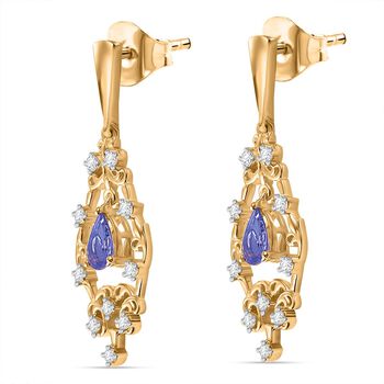 Tansanit, Wei&szlig;er Zirkon Ohrringe 925 Silber 750 Gelbgold Vermeil ca. 1.28 ct