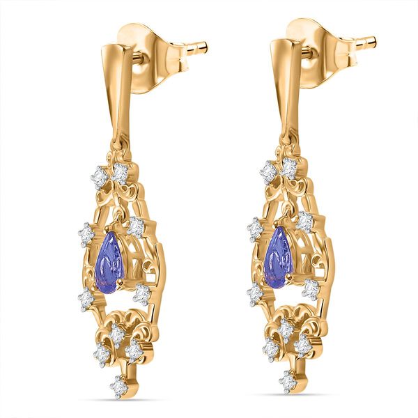 Tansanit, Wei&szlig;er Zirkon Ohrringe 925 Silber 750 Gelbgold Vermeil ca. 1.28 ct image number 4