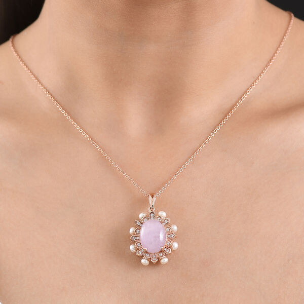 EverTrue Kunzit, S&uuml;&szlig;wasser Perle und Zirkon Anh&auml;nger mit 50cm Kette image number 2