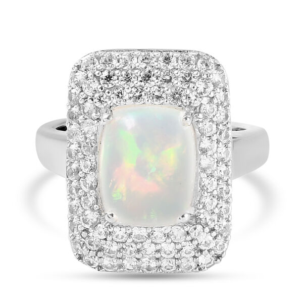 Natürlicher, äthiopischer Opal und Zirkon-Ring, 925 Silber platiniert  ca. 3,33 ct image number 0