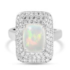 Natürlicher, äthiopischer Opal und Zirkon-Ring, 925 Silber platiniert (Größe 16.00) ca. 3,33 ct
