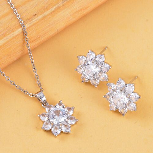 3er-Set - Weißer Zirkonia-Anhänger mit 50cm Kette und Ohrringe - 3ct. image number 1