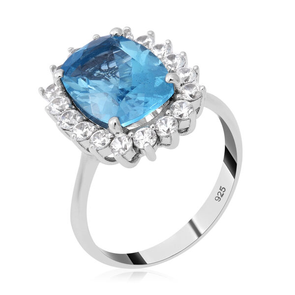 Blauer Topas und weißer Zirkon-Ring, 925 Silber platiniert  ca. 10,13 ct image number 3