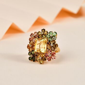Citrin, Mehrfarbig-Turmalin Ring 925 Silber Gelbgold Vermeil (Gr&ouml;&szlig;e 21.00) ca. 12,48 ct
