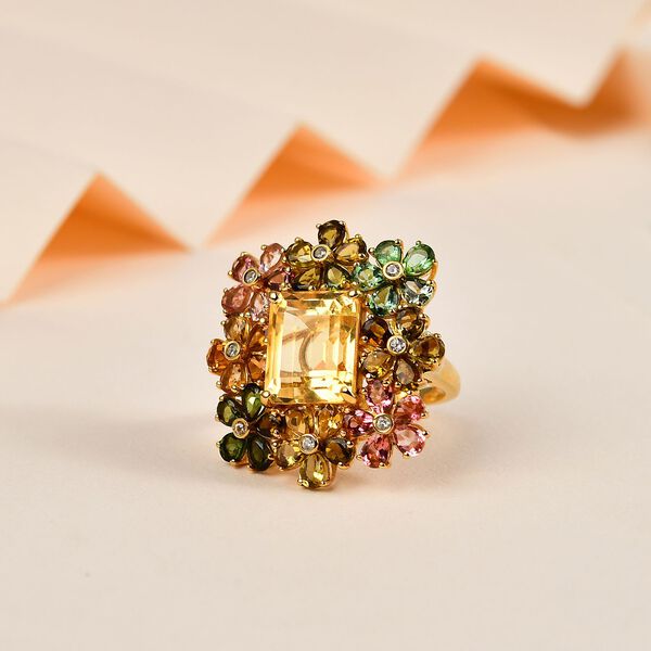 Citrin, Mehrfarbig-Turmalin Ring 925 Silber Gelbgold Vermeil (Größe 21.00) ca. 12,48 ct image number 2