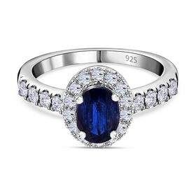 AAA Kyanit, Weißer Zirkon Ring, 925 Silber platiniert, (Größe 18.00) ca. 1.62 ct