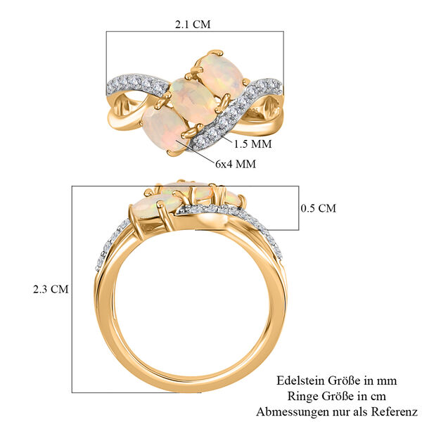 Nat&uuml;rlicher &Auml;thiopischer Opal und Zirkon Ring 925 Silber 585 Vergoldet image number 5