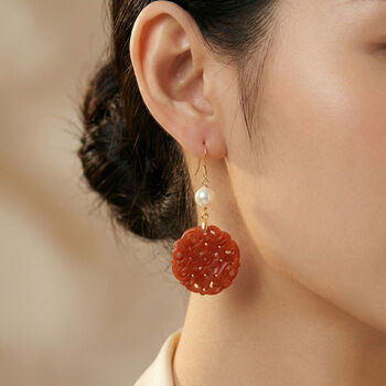 D'Joy rote Jade und chinesische Akoya-Perle Ohrringe