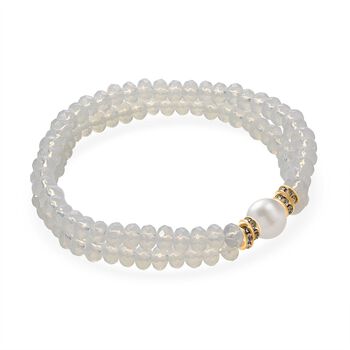 Flexibles Muschelkernperle, Opalit und wei&szlig;es Kristall Armband