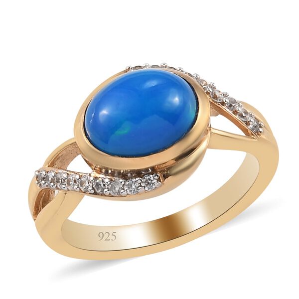 Miami Blau Welo Opal und Zirkon Ring 925 Silber 585 Gelb Vergoldet image number 4