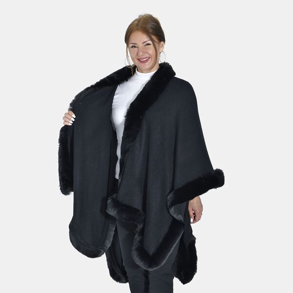 Kunstpelz-Ruana, Einheitsgr&ouml;&szlig;e - Schwarz image number 5