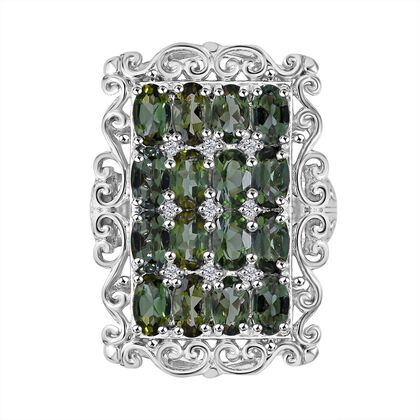 Gr&uuml;ner Turmalin, Wei&szlig;er Zirkon Ring 925 Silber rhodiniert (Gr&ouml;&szlig;e 18.00) ca. 3,70 ct
