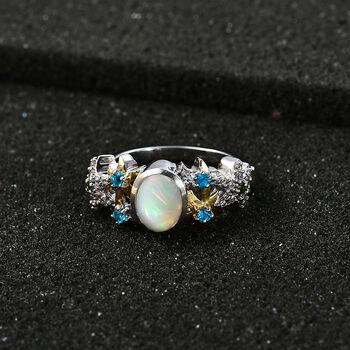 GP Sea Life Kollektion- AA &auml;thiopischer Welo Opal, Chromdiopsid, Neon Apatit, Zirkon und blauer Saphir-Ring - 1,30 ct