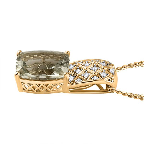 Prasiolith, weißer Zirkon Anhänger mit Kette, 925 Silber vergoldet ca. 6.76 ct image number 4