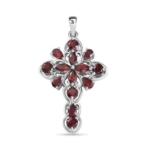 Mosambik Granat Kreuz Anhänger 925 Silber platiniert ca. 4.14 ct image number 0