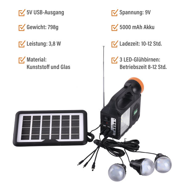 Multifunktionale Solar-Taschenlampe, 21,5x8x16,5cm, Schwarz image number 5