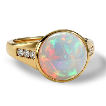 D'Joy AA Nat&uuml;rlicher, &auml;thiopischer Welo Opal, Wei&szlig;er Zirkon Ring 925 Silber 750 Gelbgold vermeil (Gr&ouml;&szlig;e 19.00) ca. 3,56 ct