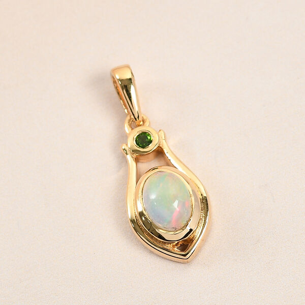 Nat&uuml;rlicher &Auml;thiopischer Opal und Russischer Diopsid Anh&auml;nger 925 Silber vergoldet ca. 0.54 ct image number 3