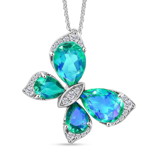 D'Joy Pfau Triplett Quarz und Zirkon Anh&auml;nger mit 50cm Kette - 6,11 ct.