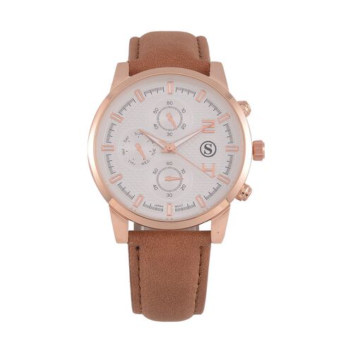 STRADA - roséfarbene Uhr mit braunem Lederarmband, 23 cm, ca. 29,00g image number 0