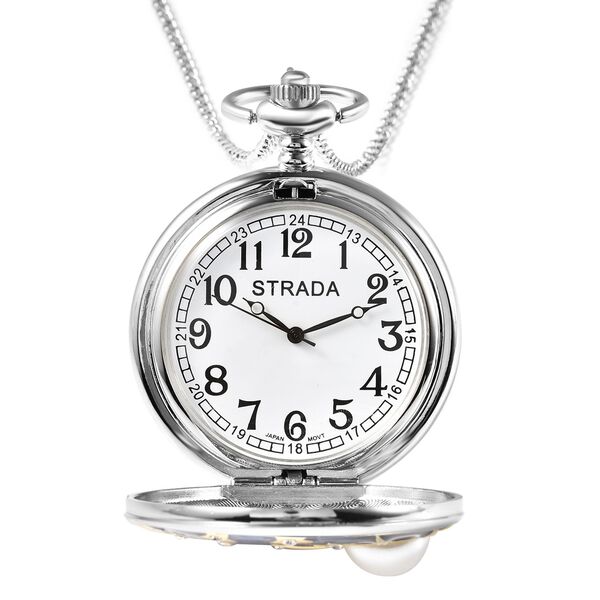 Strada - Taschenuhr im Sonne und Mond Design, japanisches Uhrwerk, silberfarben image number 6