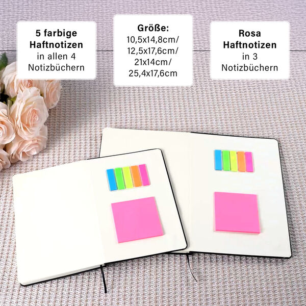 4-teiliges Notizbuch-Set mit Gummibandverschluss, Kunstleder und Papier, verschiedene Größen, Schwarz image number 4