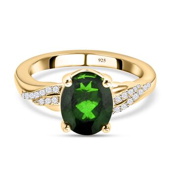 Nat&uuml;rlicher Chromdiopsid und wei&szlig;er Zirkon-Ring, 925 Silber Zweifarbige Beschichtung  ca. 2,95 ct