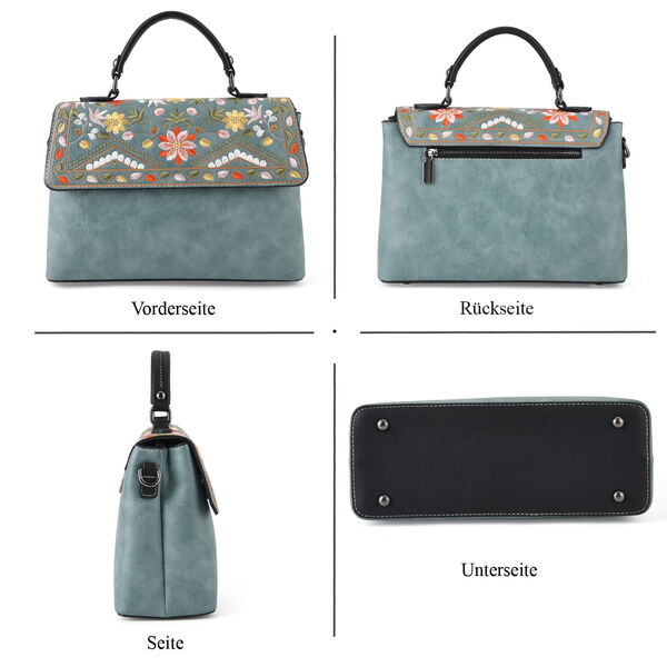 Florale Kunstprint Crossbody-Tasche mit gemustertem Schulterriemen, 29 x 11 x 21 cm, Petrol image number 4