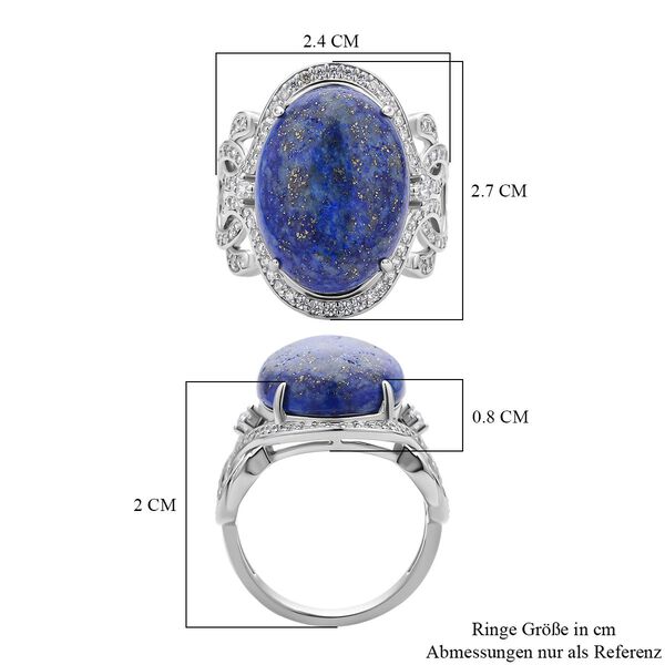 Lapislazuli, wei&szlig;er Zirkon Ring, Messing (Gr&ouml;&szlig;e 16.00) ca. 15,30 ct image number 6