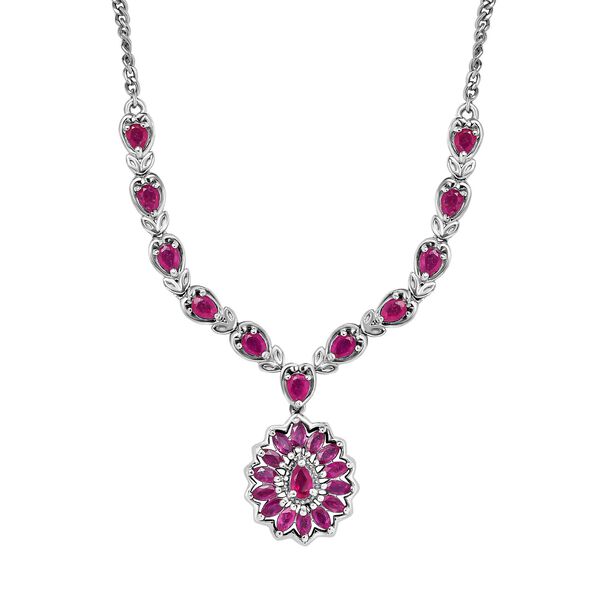 Afrikanischer Rubin (Fissure gefüllt) Halskette ca. 45 cm 925 Silber platiniert ca. 3,13 ct. image number 0