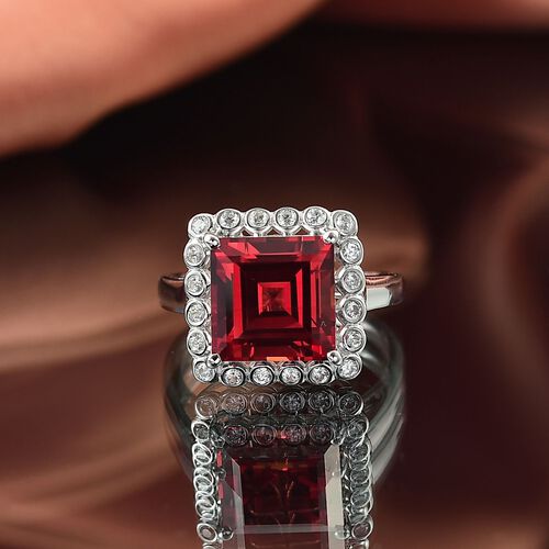 Sunset Serenity - D joy Lab Created Padparadscha-Saphir , Weißer Zirkon Ring 925 Silber rhodiniert (Größe 16.00) ca. 7.36 ct image number 1