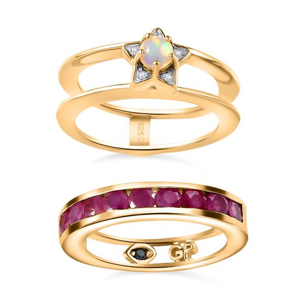 GP Celestial Dream Collection - Afrikanischer Rubin Afrikanischer Rubin und Welo Opal Ring Set, ca. 2,03 ct. image number 4