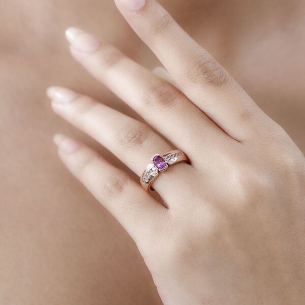 AA Lila Spinell, weißer Zirkon Ring, 925 Silber Roségold Vermeil (Größe 18.00) ca. 0.83 ct image number 3