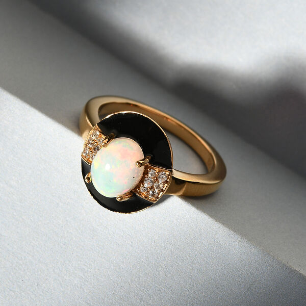 Nat&uuml;rlicher &Auml;thiopischer Opal und Zirkon Ring 925 Silber vergoldet  ca. 1,02 ct image number 2