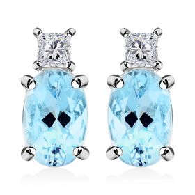 LUXORO zertifiziert und gepr&uuml;ft AAA Santamaria Aquamarin und Diamant Ohrringe in 585 Wei&szlig;gold - 1 ct.