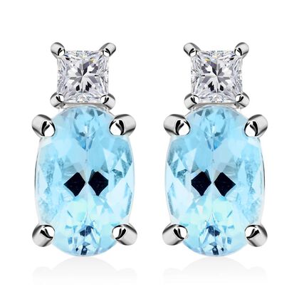 AAA Santamaria Aquamarin, Wei&szlig;er Diamant VS-EF AGI zertifiziert und gepr&uuml;ft, Ohrringe 585 Wei&szlig; Gold ca. 1,00 ct.