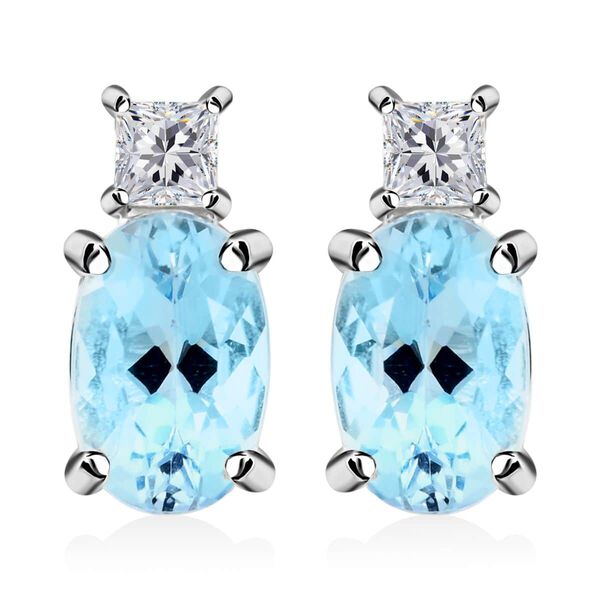 LUXORO zertifiziert und gepr&uuml;ft AAA Santamaria Aquamarin und Diamant Ohrringe in 585 Wei&szlig;gold - 1 ct.